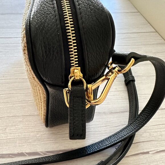 Quince Italian Leather & Raffia Crossbody Bag, Black and Natural - Picture 9 of 11